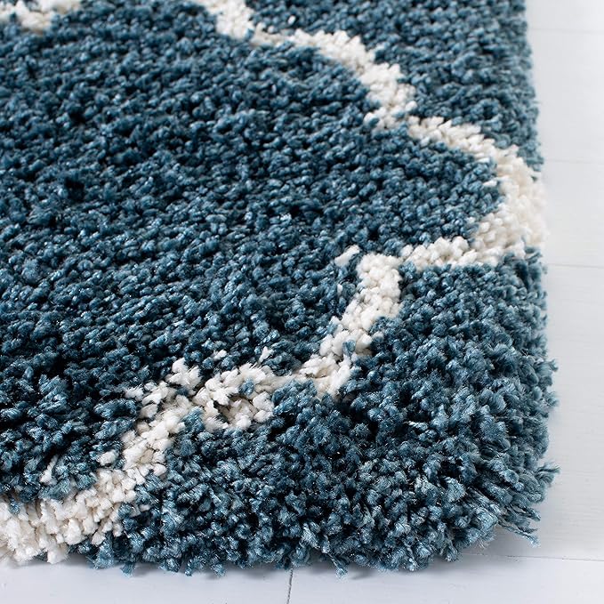 SAFAVIEH Hudson Shag Collection Runner Rug - 2'3" x 14', Slate Blue & Ivory, Trellis Design, Non-Shedding & Easy Care, 2-inch Thick Ideal for High Traffic Areas in Living Room, Bedroom (SGH282L)