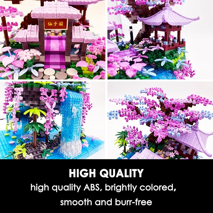 Micro Building Blocks Sets,Chinese Moon Palace Architecture and Cherry Blossom Bonsai Tree Building Toys for Adults,Japanese Sakura House Model,Creative Mini Bricks Gift for Kids 14+,2588 PCS