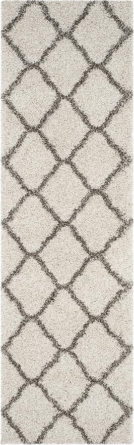 SAFAVIEH Hudson Shag Collection Runner Rug - 2'3" x 6', Ivory & Grey, Moroccan Trellis Design, Non-Shedding & Easy Care, 2-inch Thick Ideal for High Traffic Areas in Living Room, Bedroom (SGH283A)