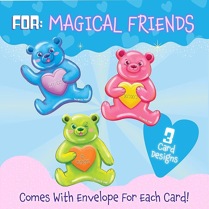 Peaceable Kingdom Valentines Cards for Kids Classroom, Set of 28 Valentines Day Gifts - Gummy Bear Scratch and Sniff Scented Candy Heart Valentines