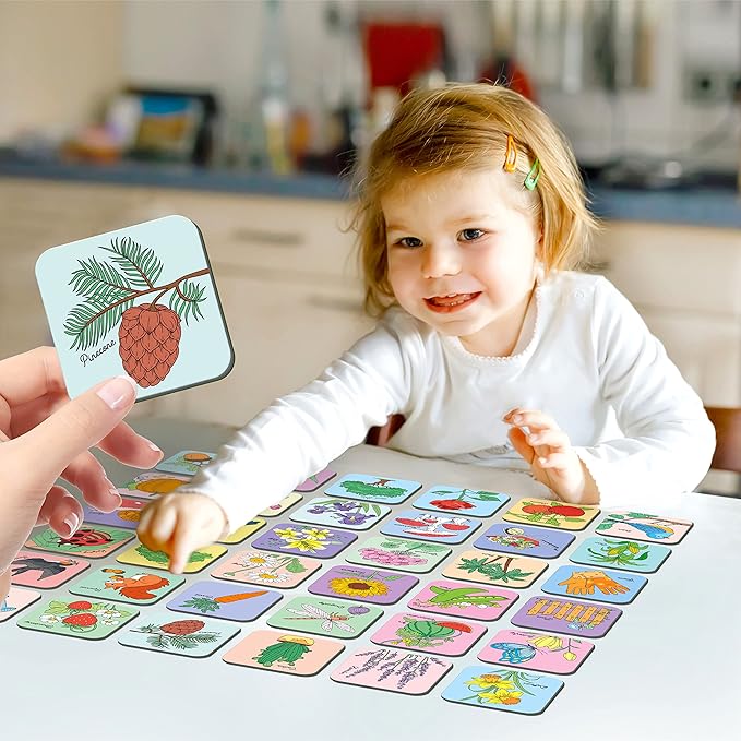 Hebayy Memory Matching Game, 72 PCS Grow A Garden Matching Cards for Toddlers 36 Designs Memory Cards Educational Toys for Preschool 4 5 6 Years Old