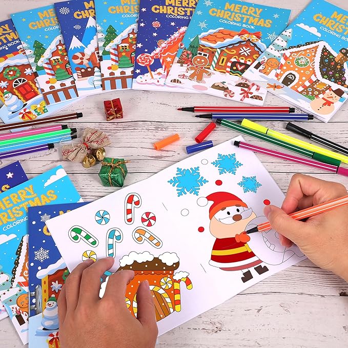 HOWAF 24pcs Gingerbread Christmas Coloring Books Bulk, Christmas Coloring Page with Paint Pens Gingerbread House for Xmas Holiday Favors Activities Bags Fillers Gingerbread Man Drawing Book