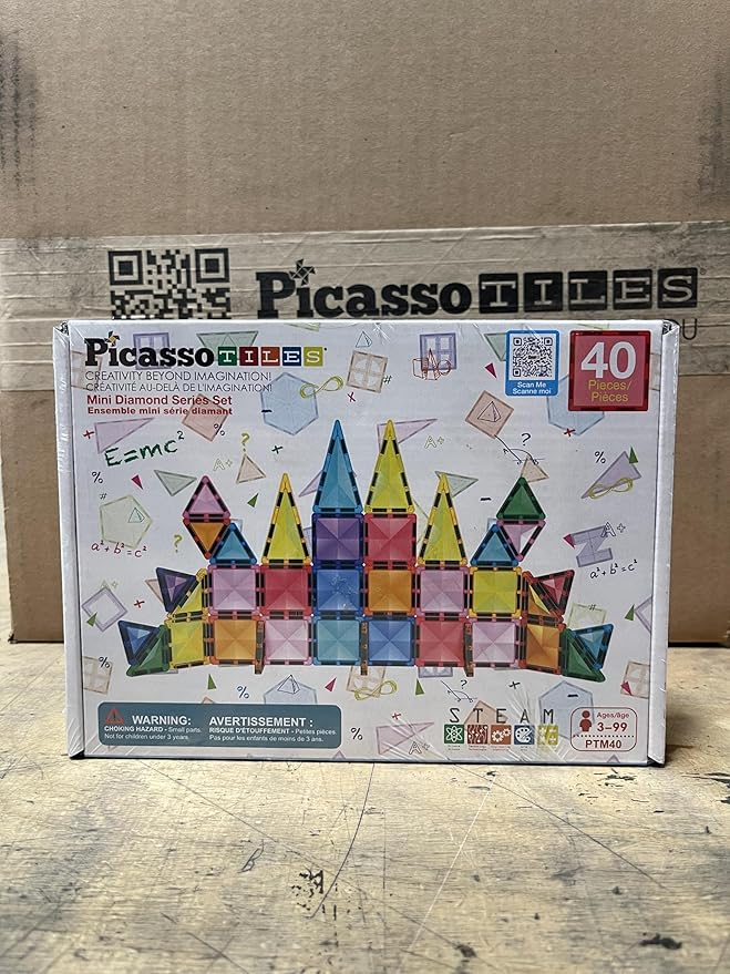 PicassoTiles Magnetic Tiles Building Blocks Mini Size Diamond Series Magnet Toys Travel Size On-The-Go Magnets Construction Sensory Toys Gifts Educational Set STEM Learning Kit Playset PTM40