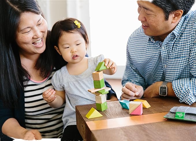 6 Piece Tegu Pocket Pouch Prism Magnetic Wooden Block Set, Jungle