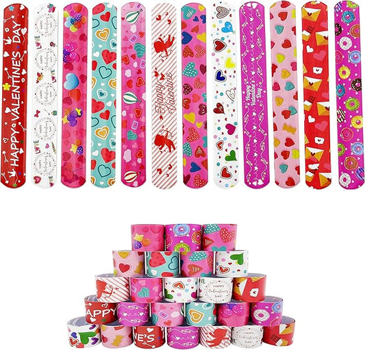 Valentine Slap Bracelets for Kids Valentines Day Slap Bracelets Bulk for Boys and Girls Holiday Slap Bracelet Party Favors Supplies Classroom Prizes Exchanging Gifts (24)