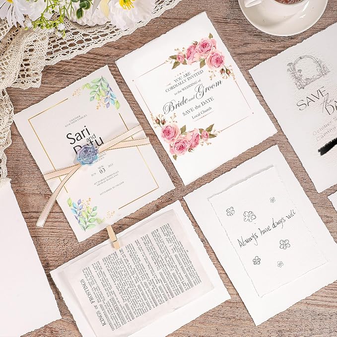 Prudiut 25 Sheets Cotton Watercolor Paper, 300 GSM, 4 x 6 inch, White, Textured, Deckled Edge, Ideal for Watercolors, Wedding Invitations, Cards, Crafts