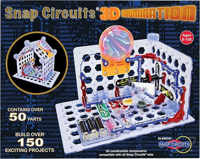 Snap Circuits 3D Illumination Electronics Exploration Kit | Over 150 STEM Projects | Full Color Project Manual | 50 Parts | STEM Educational Toys for Kids 8+