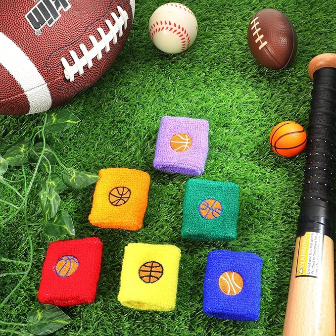 36 Pieces Sports Wristbands for Kids Colorful Baseball Wrist Sweatbands Acrylic Yarn Wrist Bands Sweat Bands for School Students Sports Basketball Birthday Party Favors Supplies, 6 Colors