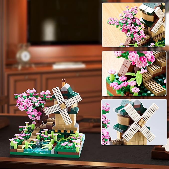Architecture River Windmill Building Model Kit Micro Block Set Mini Blocks 600+ PCS with 2 Figure