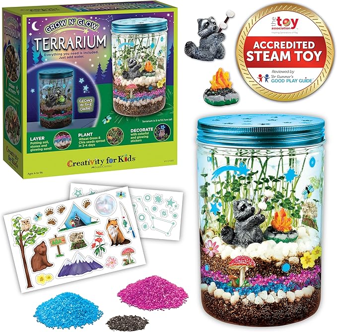 Creativity for Kids Grow 'N Glow Terrarium Kit for Kids - Educational Science Kits Ages 6-8+, Kids Gifts for Boys and Girls, Craft and STEM Projects