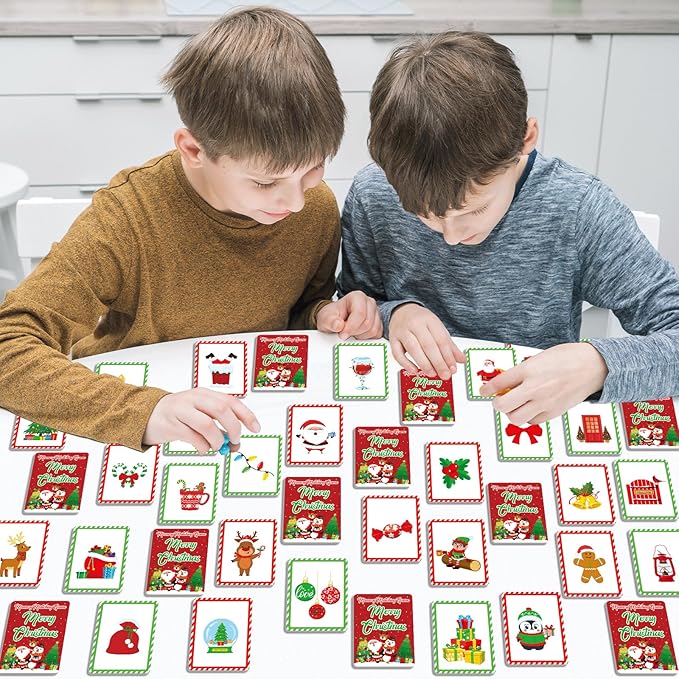 gisgfim 50 Pairs Memory Matching Game Merry Christmas Concentration Memory Games for Kids Educational Ages 3-8 A Fun & Fast Christmas Winter Theme Memory Matching Games