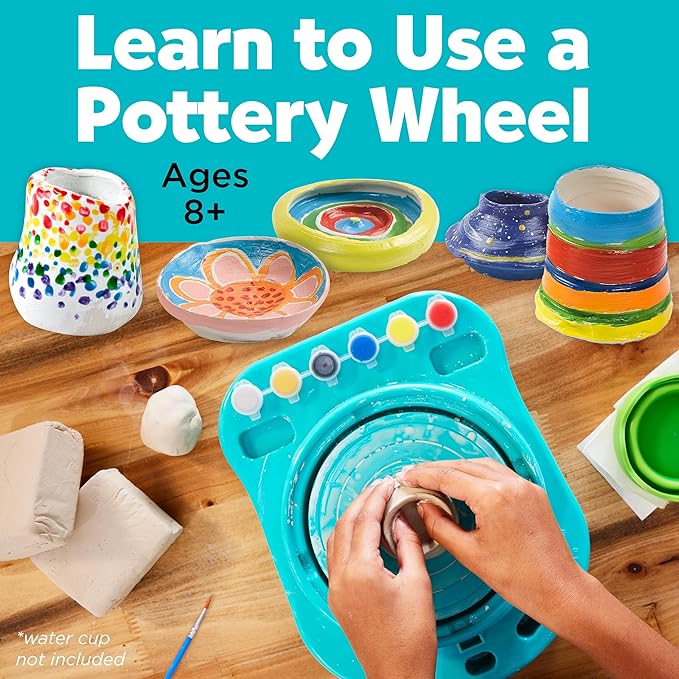 Faber-Castell Pottery Studio - Kids Pottery Wheel Kit for Ages 8+, Complete Pottery Wheel and Painting Kit for Beginners, 3 lbs of Sculpting Clay and Tools
