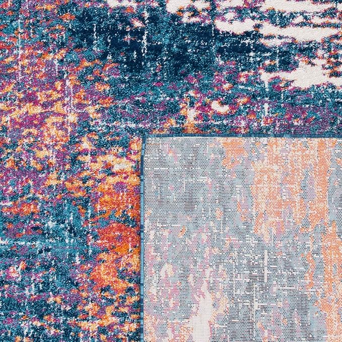 SAFAVIEH Evoke Collection 5'1" x 7'6" Navy / Orange EVK272N Modern Abstract Non-Shedding Living Room Bedroom Area Rug