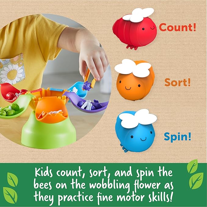 Learning Resources Blooming Balance Bees Fine Motor Sorting Eco Friendly Set - Preschool Learning Activities , Montessori Toys for Toddlers , Kids Easter Gifts, Ages 3+