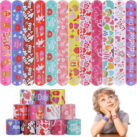 Valentines Slap Bracelets for Kids - 36PCS Valentines Day Gifts for Kids Bulk Snap Bracelets Valentines Party Favors Valentine Goodie Bag Stuffers Treats Classroom Prizes Decorations Accessories