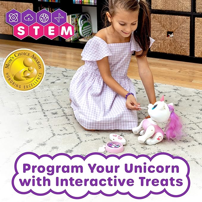 Power Your Fun Unicorn Robo Pets Unicorn Toy for Girls and Boys - Remote Control Robot Toy with Interactive Hand Motion Gestures, STEM Toy Program Treats, Walking, Dancing Robot Unicorn Kids Toy Pink
