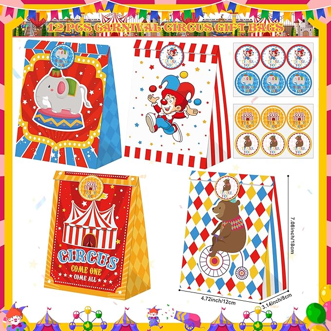 Circus Party Favors 72 PCS Circus Clown Animal Slap Bracelets DIY Stickers Tattoo Stickers Keychains Plastic Straws Gift Bags for Kids Carnival Theme Birthday Party Baby Shower Classroom Rewards