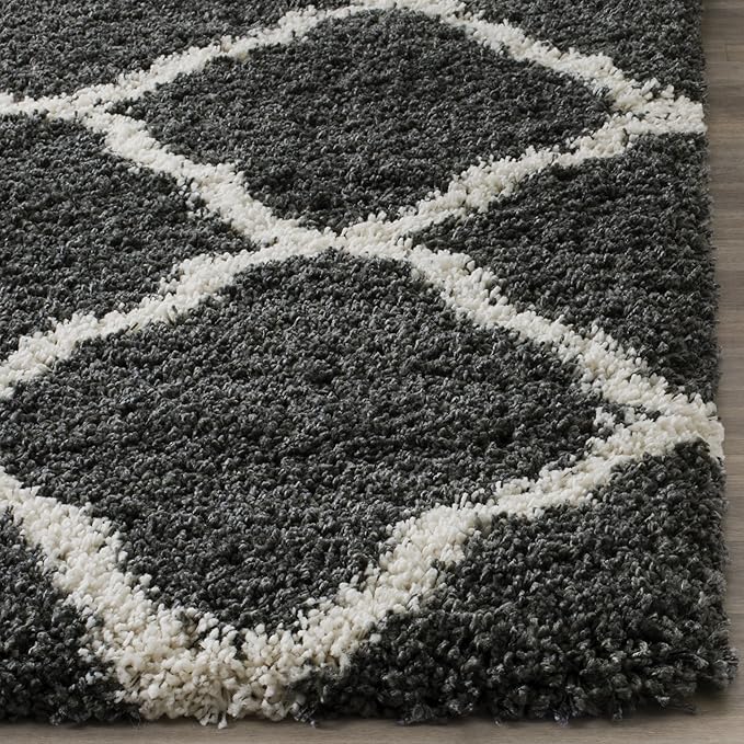 SAFAVIEH Hudson Shag Collection Runner Rug - 2'3" x 8', Dark Grey & Ivory, Moroccan Trellis, Non-Shedding & Easy Care, 2-inch Thick Ideal for High Traffic Areas in Living Room, Bedroom (SGH283G)