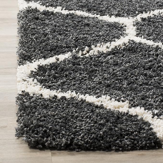 SAFAVIEH Hudson Shag Collection Runner Rug - 2'3" x 6', Dark Grey & Ivory, Trellis Design, Non-Shedding & Easy Care, 2-inch Thick Ideal for High Traffic Areas in Living Room, Bedroom (SGH280G)