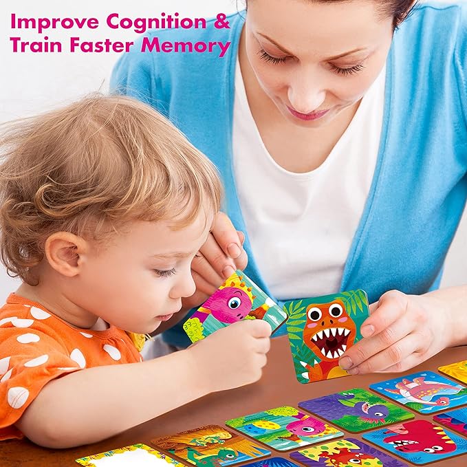 Hebayy Memory Matching Game, 72 PCS Dinosaurs Matching Cards for Toddlers 36 Pairs Memory Cards Educational Toys for Preschool 4 5 6 Years Old