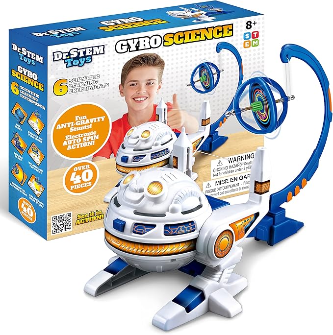 Dr. STEM Toys Gyro Science Kit | Unique Gyroscope Set Amazes Kids with 6 Awesome Science Stunts | Designed in USA for Boys & Girls 8 & Up | Boxed for Easy Gifting