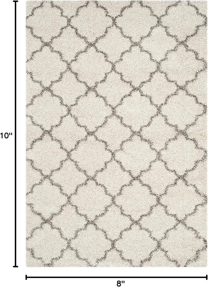 SAFAVIEH Hudson Shag Collection Area Rug - 8' x 10', Ivory & Grey, Moroccan Trellis Design, Non-Shedding & Easy Care, 2-inch Thick Ideal for High Traffic Areas in Living Room, Bedroom (SGH282A)