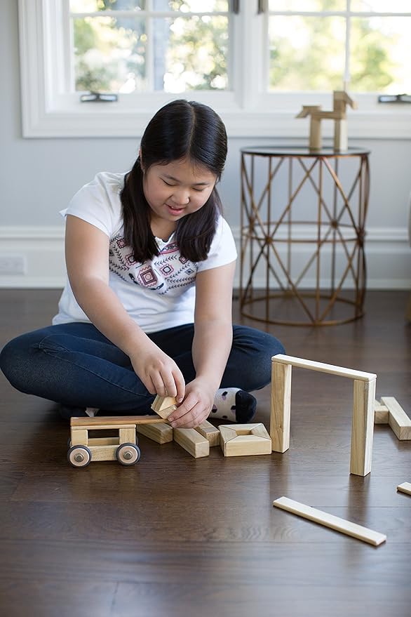 130 Piece Tegu Classroom Magnetic Wooden Block Set,Natural