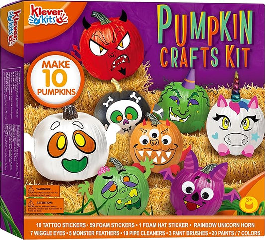 Klever Kits Halloween Arts and Craft Pumpkin Painting Kit, Party Favors for Kids, Halloween Pumpkin Decorating Kit for Party Supplies, Halloween Party Decor DIY Coloring Activities School Party Games
