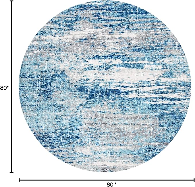 SAFAVIEH Evoke Collection 6'7" Round Light Blue/Grey EVK272M Modern Abstract Non-Shedding Living Room Bedroom Area Rug