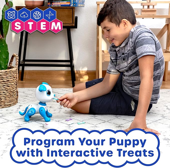 Robo Pets Robot Dog Toy for Girls and Boys - Remote Control Toy Puppy with LEDs, Sound FX, Interactive Hand Motion Gestures, STEM Toys Programmable Treats, Dancing and Walking RC Robot for Kids (Blue)
