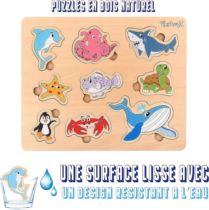 Wood Puzzles for Toddlers 1-3. Wooden Toys for 1 2 3 Year Old of sea Animal Puzzles for Kids. Ideal Montessori Puzzle Gift. Baby Puzzles for Travel. Improved Peg Puzzles for 1 2 3 Year Old.