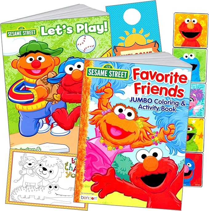 Sesame Street Coloring and Stickers Activity Set - Bundle Includes Sesame Street Stickers, Sesame Street Coloring Book, Door Hanger Craft, and Thank You Postcard Craft