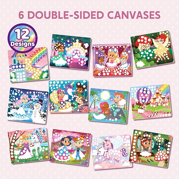 Klever Kits Dot Art Kit for Kids, No Mess Sticker for Toddlers 3-7, Craft Kits, DIY Creative Activity, Travel Toy, Birthday for Boys Girls (Unicorns & Princess)