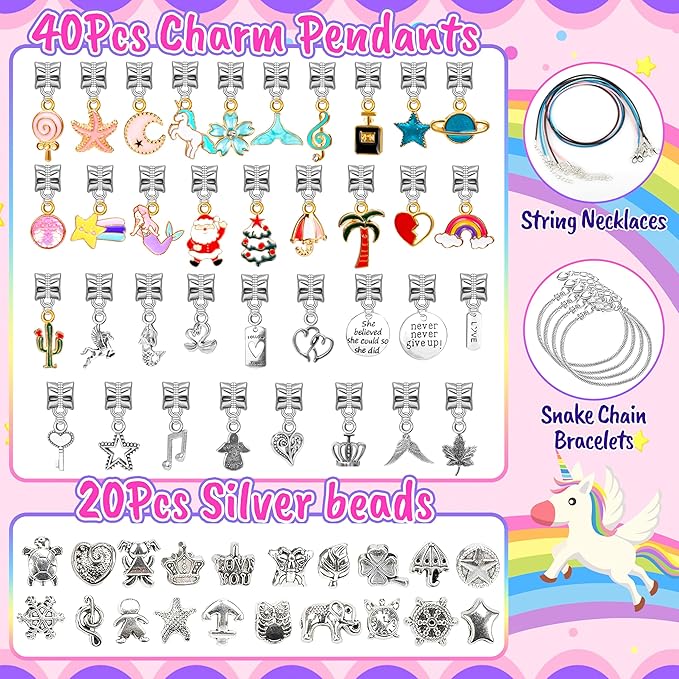 AMAZING TIME 130 Pcs Charm Bracelet Making Kit, Jewelry Toy for Girl Age 8-12 Beads Craft Set for 5 6 7 8 9 10 11 12 Year Old Teenage Birthday Gift