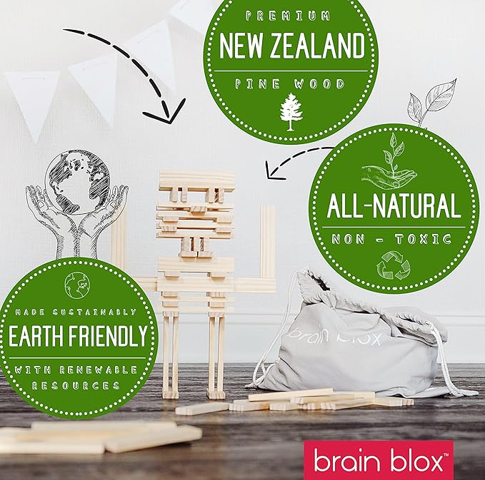 Natural Wooden Blocks for Kids Ages 4-8 - Montessori Blocks for Hands-on Learning - STEM and Architecture for Kids (200 Building Blocks)