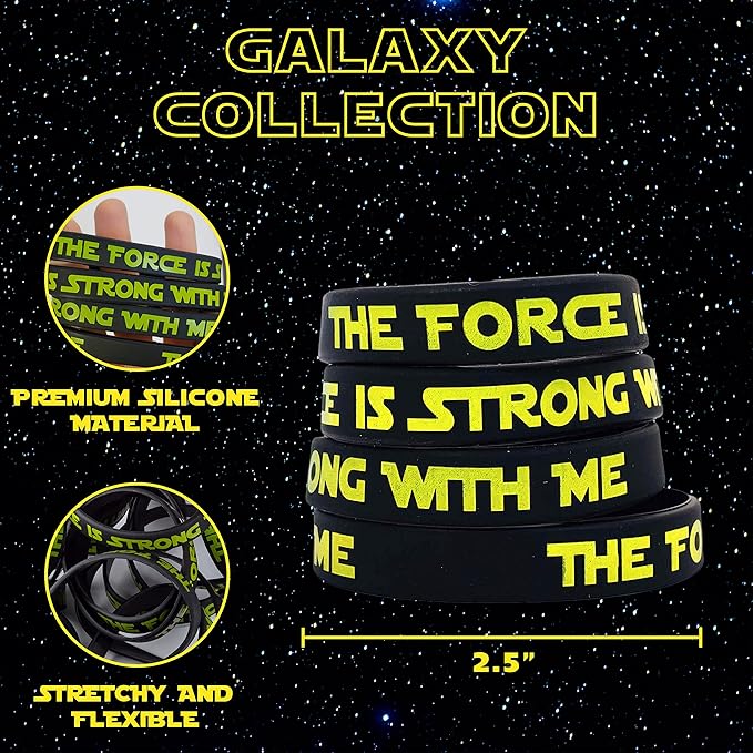The Force Party Favors Bands, Galaxy Wars Theme Birthday Supplies Goody Bag Kids Teen Tween Size Wrist Bracelets for Boys Girls - Rubber Band Bracelets - Silicone Bracelets for Girls (24 Pack)