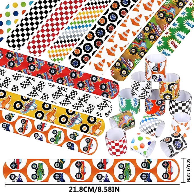 Sawowkuya 48PCS Monster Trucks Themed Party Favors Slap Bracelets, Kids Adults Classroom Prize Exchanging Gifts Birthday Party Decorations Supplies