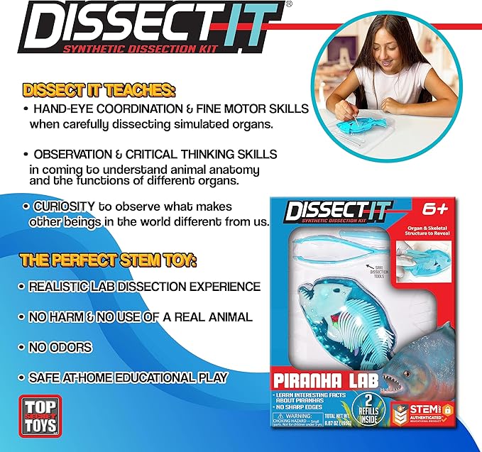 Dissect-It Simulated Synthetic Lab Dissection Toy, STEM Projects for Kids Ages 6+, Animal Science, Biology, Anatomy Home Learning Kit, Great for Young Scientists! - Piranha
