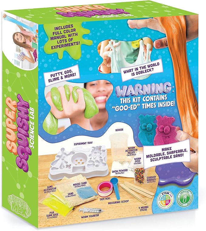 Be Amazing! Toys Super Squishy Science Lab STEAM Science Kit for Kids - Kid Chemistry Kit - Make Your Own Slime, Putty, Quicksand and More - Mind Blowing Experiments – Ages 8-12