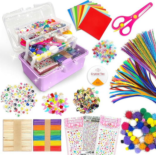 LINAYE 2500+PCS Arts and Crafts Supplies for Kids, DIY Craft Supplies Kit Box for Ages 6-8, Arts and Crafts Kit for Kids, Crafting Supply Set for Girls Boys Birthday Christmas Gifts, Purple