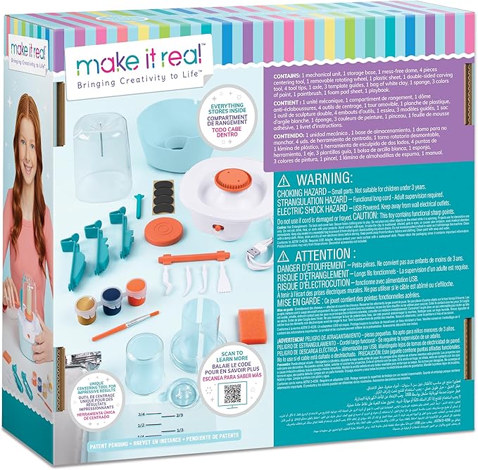 Make It Real Mini Pottery Studio - 26-Piece DIY Pottery Kit with Mess-Free Air Dry Clay - Create 10 Miniature Projects, Beginner to Master Levels - Innovative Centering Tool - Great for Kids Ages 8