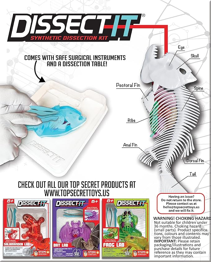 Dissect-It Simulated Synthetic Lab Dissection Toy, STEM Projects for Kids Ages 6+, Animal Science, Biology, Anatomy Home Learning Kit, Great for Young Scientists! - Piranha