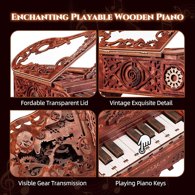 3D Wood Keyboard Piano Model Kit, Playable 3D Wooden Puzzle Digital Piano, Interactive Home Décor 3D Puzzle for Adults and Kids(Standard)