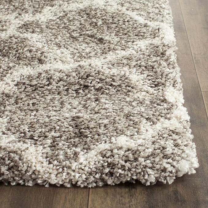 SAFAVIEH Hudson Shag Collection Runner Rug - 2'3" x 14', Grey & Ivory, Moroccan Trellis Design, Non-Shedding & Easy Care, 2-inch Thick Ideal for High Traffic Areas in Living Room, Bedroom (SGH282B)
