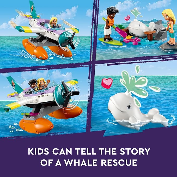 LEGO 41752 Friends Sea Rescue Plane, Airplane Toy with Whale Figure and Mini Dolls, Animal Care Gift for Birthday for Girls, Boys and Children from 6 Years