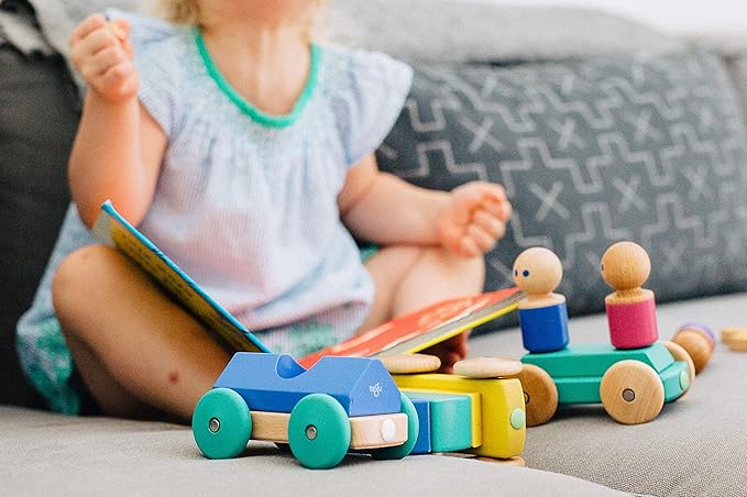 3 Piece Tegu Magnetic Racer Building Block Set, Orange