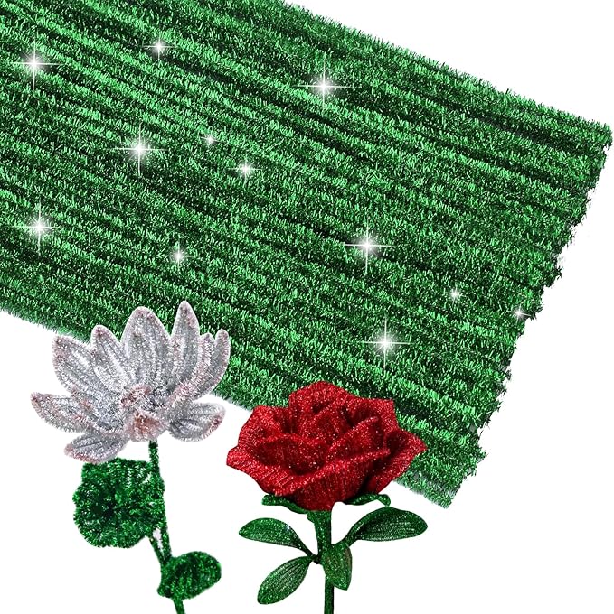ZXIIXZ Pipe Cleaners, 100Pcs Glitter Pipe Cleaners Crafts, Creative Pipe Cleaners Craft DIY Supplies for DIY Festival Home Decorations Craft/Glitter Green