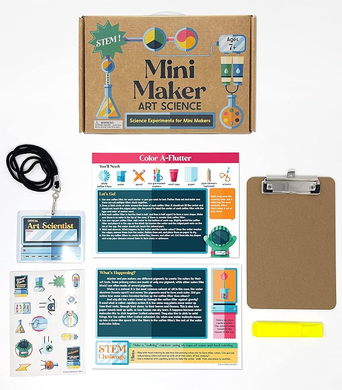 Carson Dellosa Grades 2-5 Mini Maker Science Kits: Art Science, Journal, Activity Book, Experiment Cards, Stickers, Goggles, Name Tag for STEM Activities, Classroom or Homeschool Curriculum (29 pc)