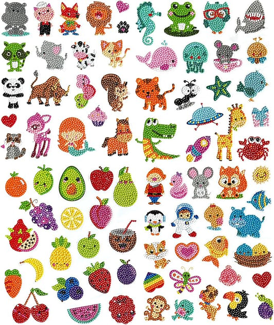 sinceroduct 80pcs Diamond Stickers for Kids - 5D DIY Gem Art Kits, Safe and Colorful Crafts for Girls, Boys, and Beginners