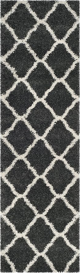SAFAVIEH Hudson Shag Collection Runner Rug - 2'3" x 6', Dark Grey & Ivory, Moroccan Trellis, Non-Shedding & Easy Care, 2-inch Thick Ideal for High Traffic Areas in Living Room, Bedroom (SGH283G)